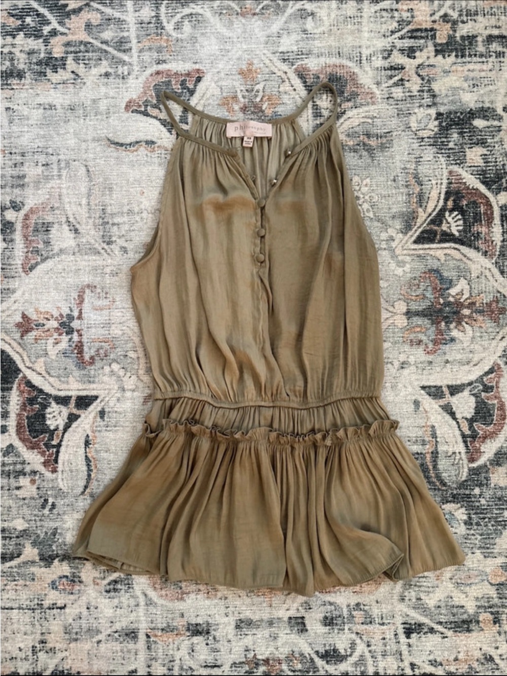 Olive Green Ruffled Sleeveless Top